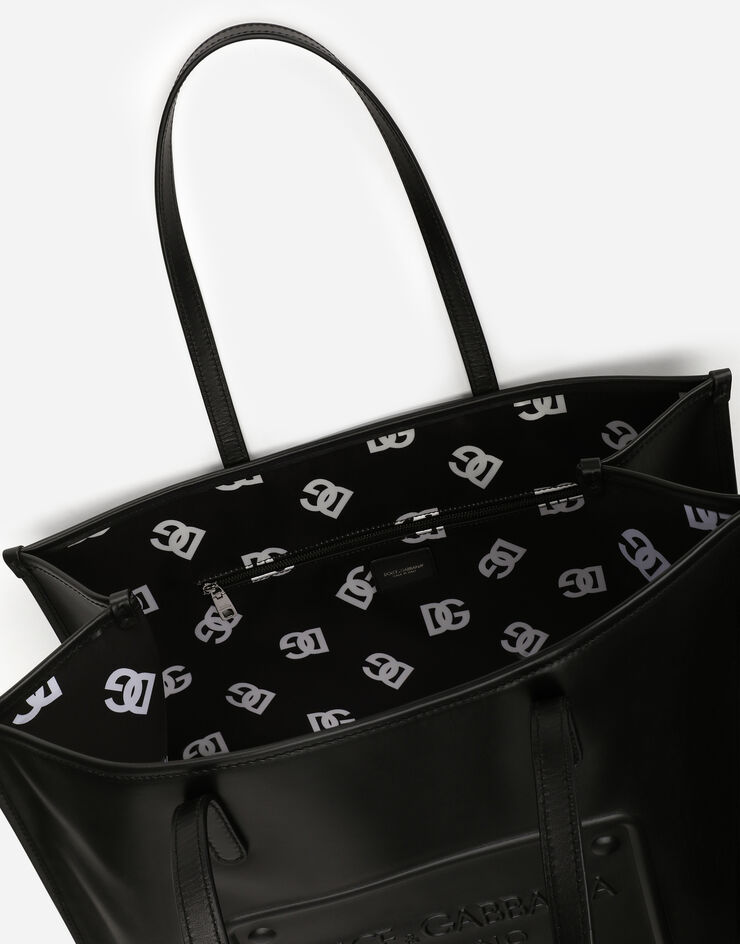 Dolce & Gabbana Calfskin shopper with raised logo Black BM2219AG218
