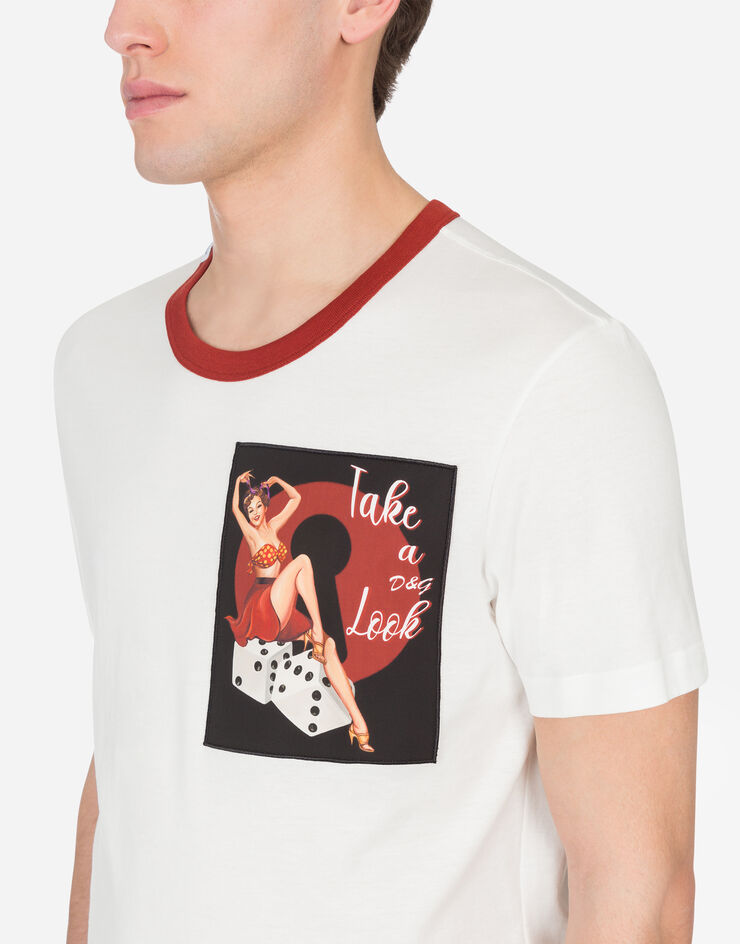 Dolce & Gabbana COTTON T-SHIRT WITH PIN-UP PATCH BIANCO G8KBAZG7WDD