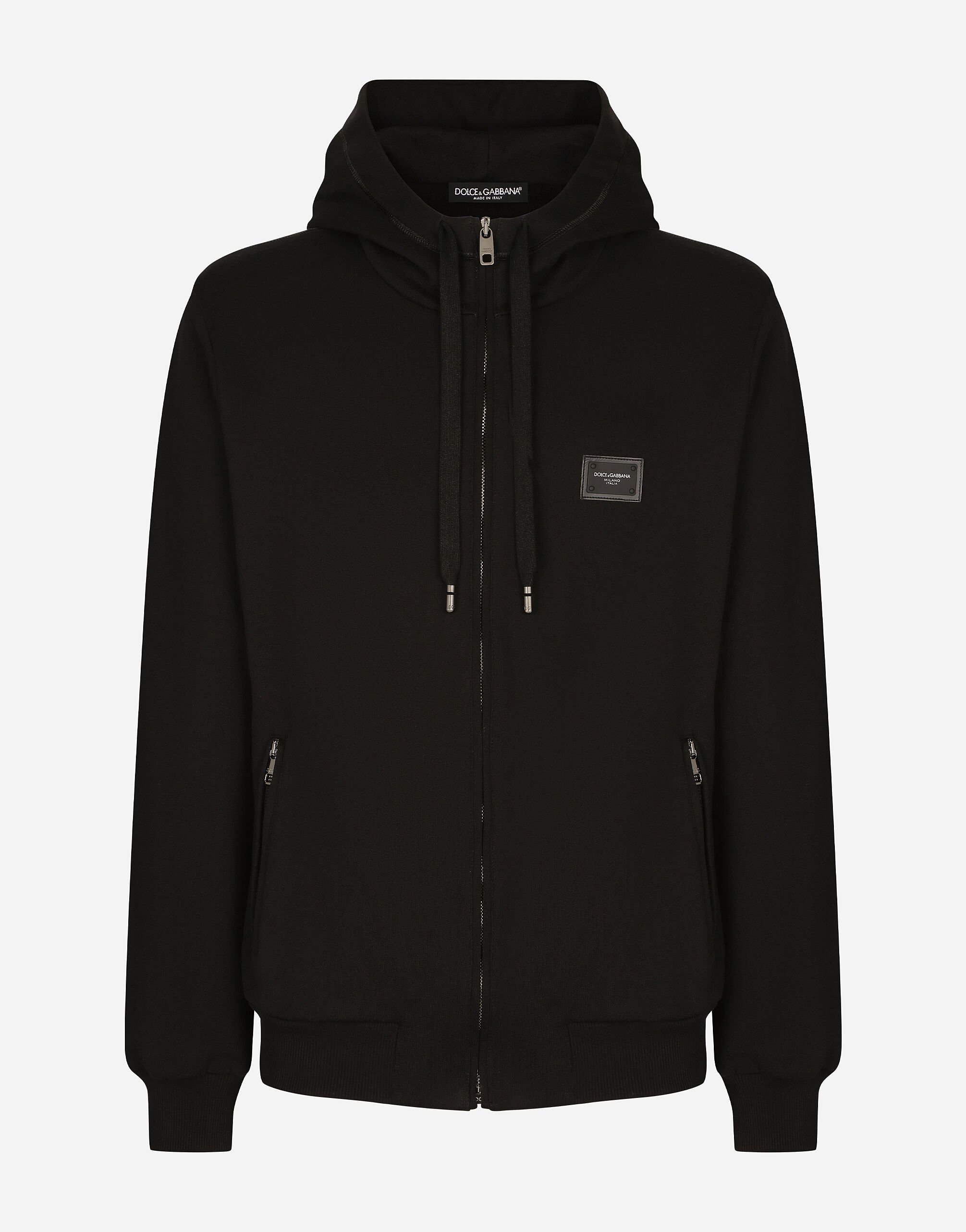 Dolce & Gabbana Sweat-shirt en jersey à capuche et fermeture zippée Noir G8PT1TG7F2I