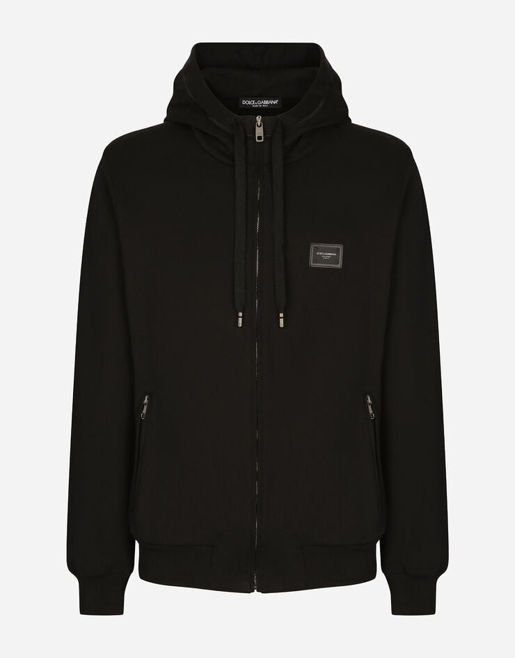 Dolce & Gabbana Sweat-shirt en jersey à capuche et fermeture zippée Noir G9PD2TFU7DU