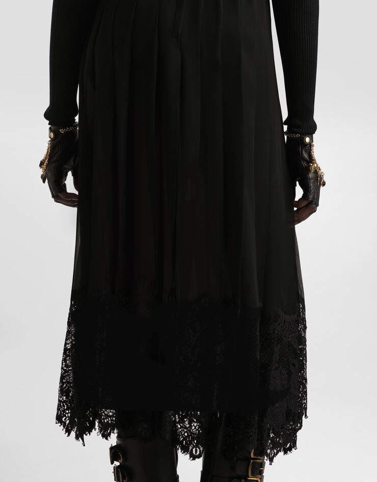 Dolce & Gabbana Pleated chiffon skirt Black F4C6ATFUSNW