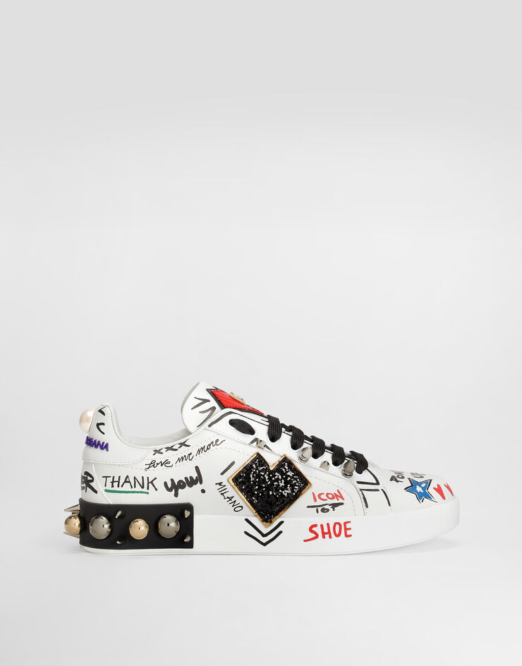 Dolce & Gabbana Printed calfskin Portofino sneakers with patch Multicolor CK1544AD569