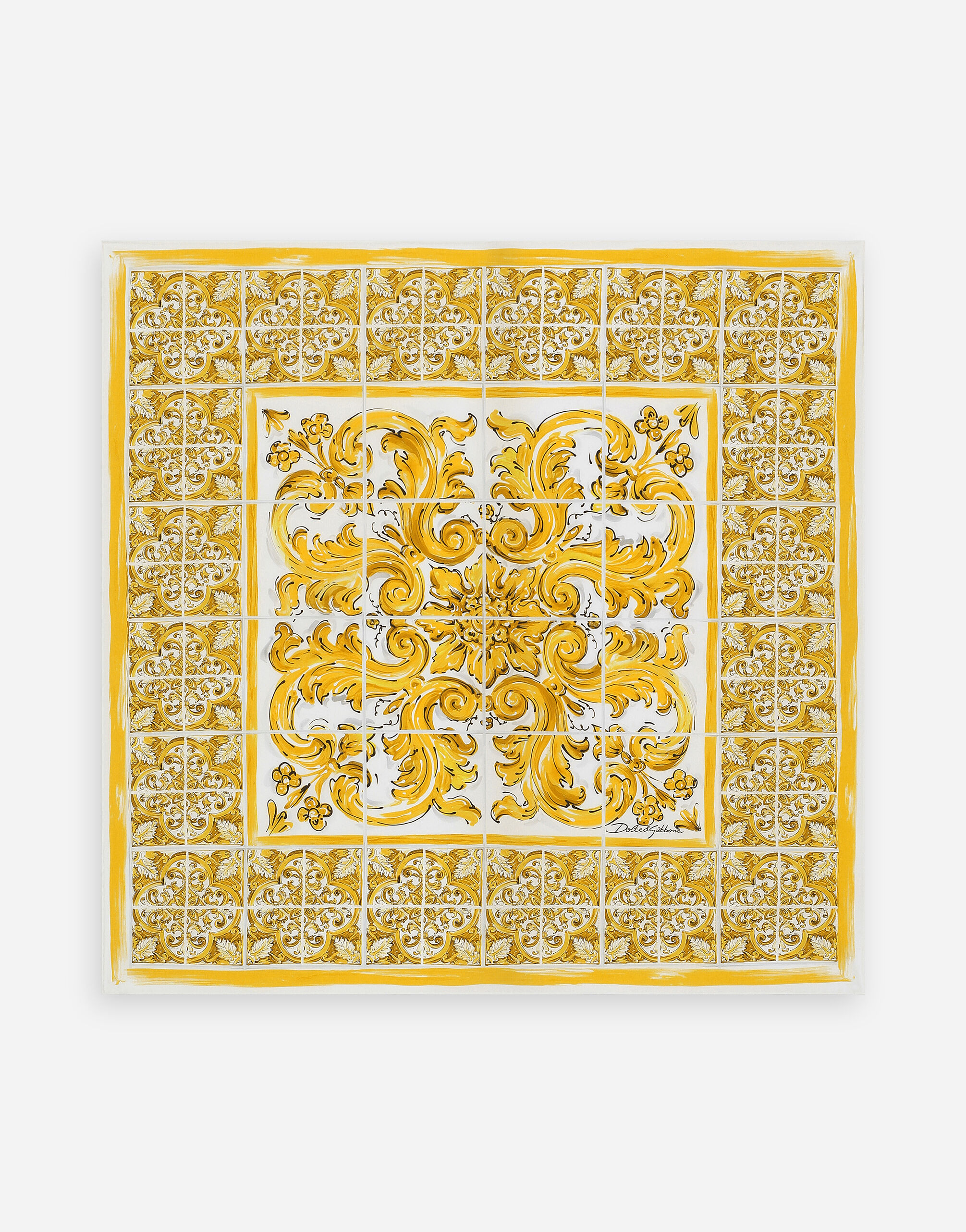 Dolce & Gabbana Cotton foulard with majolica print (70x70) Yellow BB6003AW050