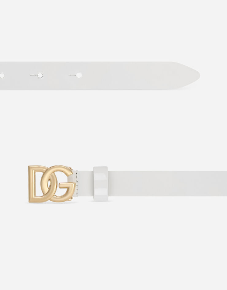 Dolce & Gabbana Ceinture en cuir verni à logo DG Blanc EE0062A1471