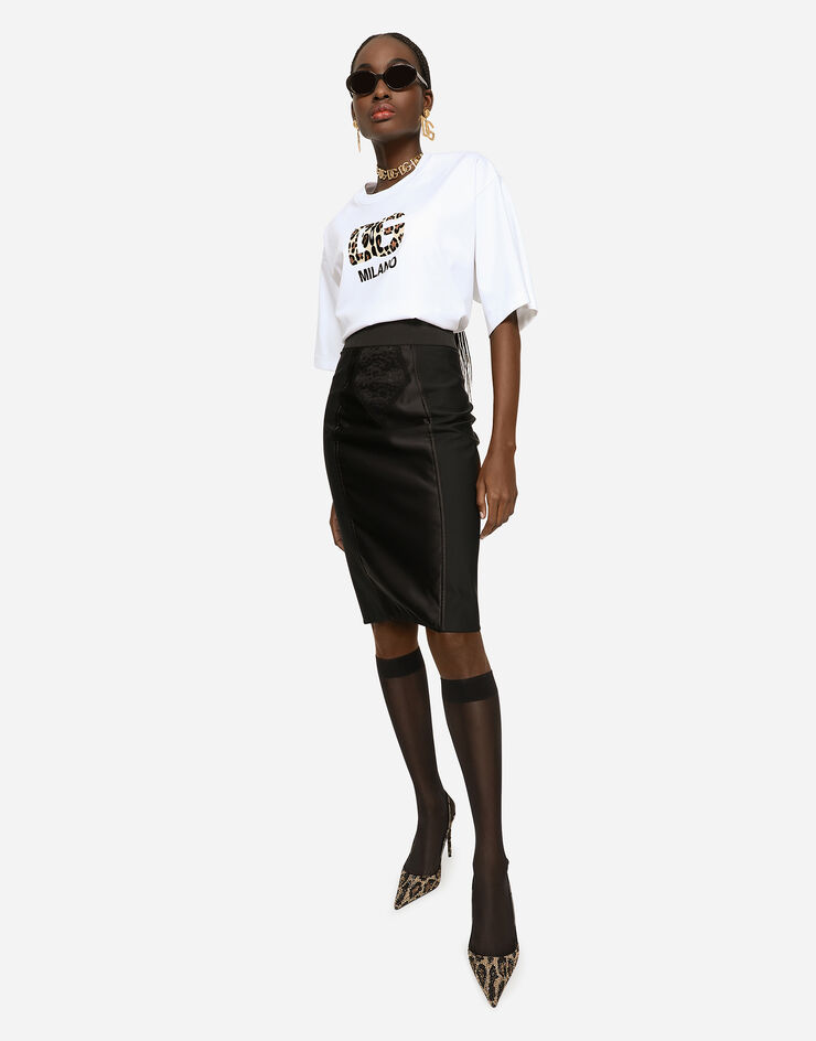 Dolce&Gabbana Midi skirt in powernet and satin Black F4BKDTGDM43