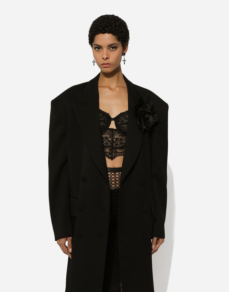 Dolce & Gabbana Zweireihiger Oversize-Mantel aus Wollkrepp Black F0E1QTFUBGE