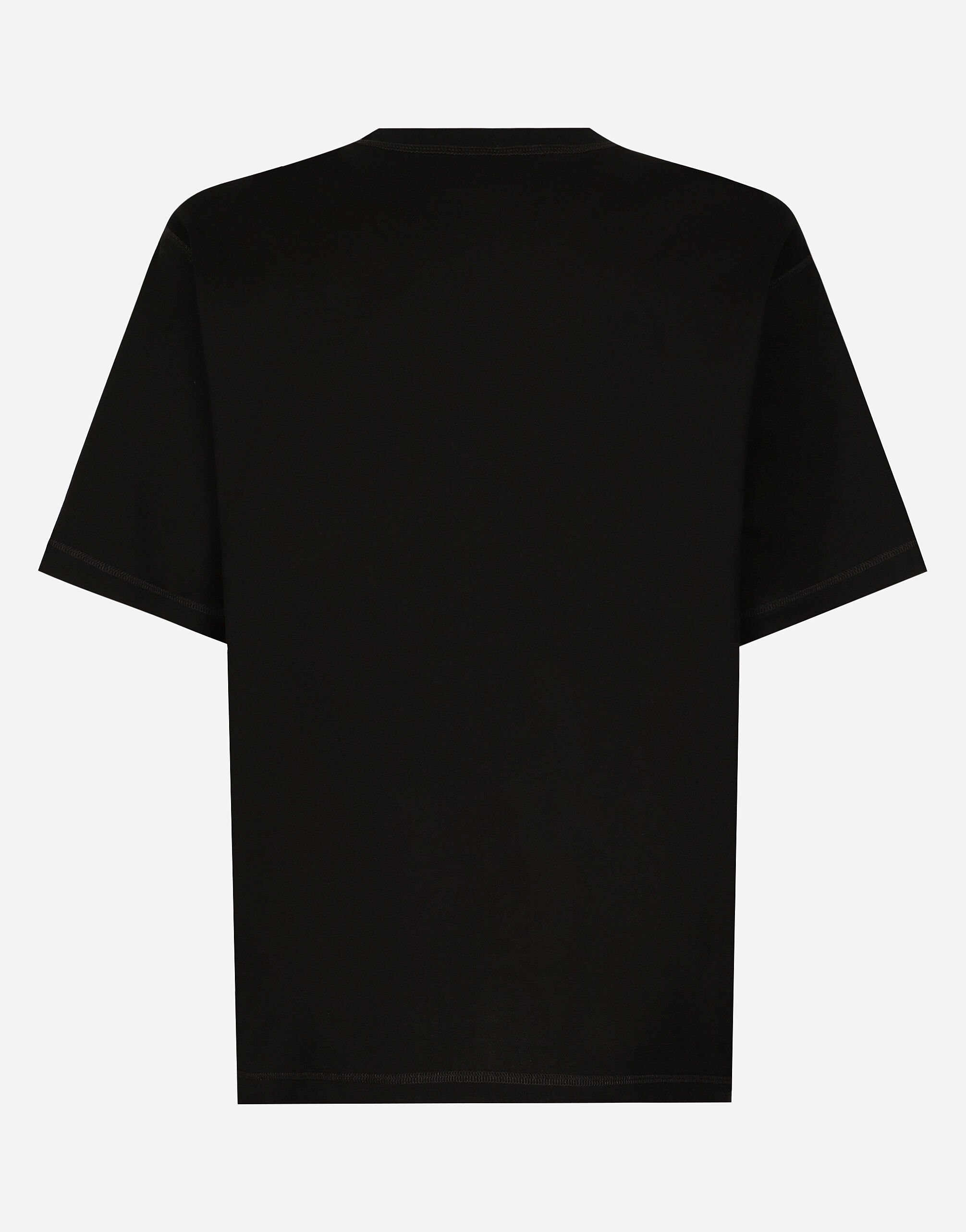 Cotton T shirt with logo embroidery in Black for Men Dolce Gabbana US