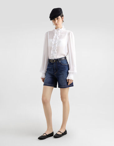Dolce & Gabbana Georgette shirt with ruches White F5S83TFU1AR