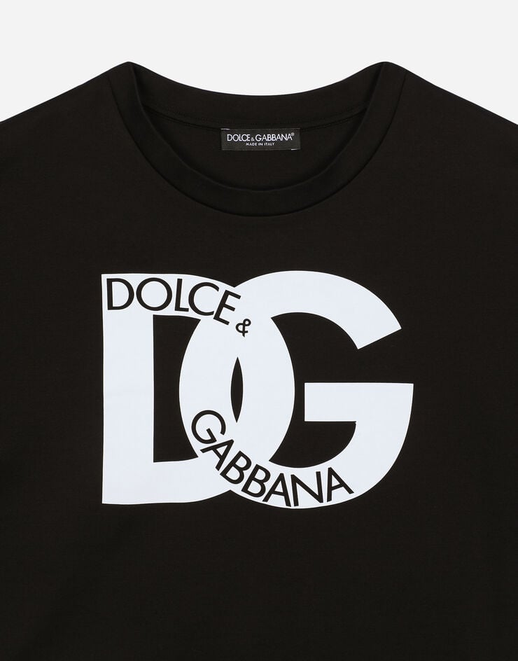 Dolce & Gabbana DG 프린트 저지 티셔츠 블랙 F8Q56ZG7G3E