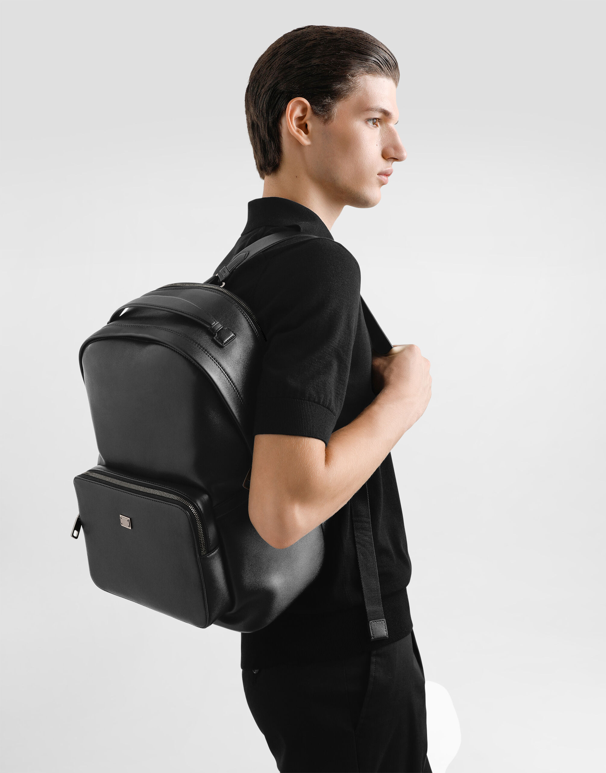 Nylon backpack with rubberized logo in Black for Men