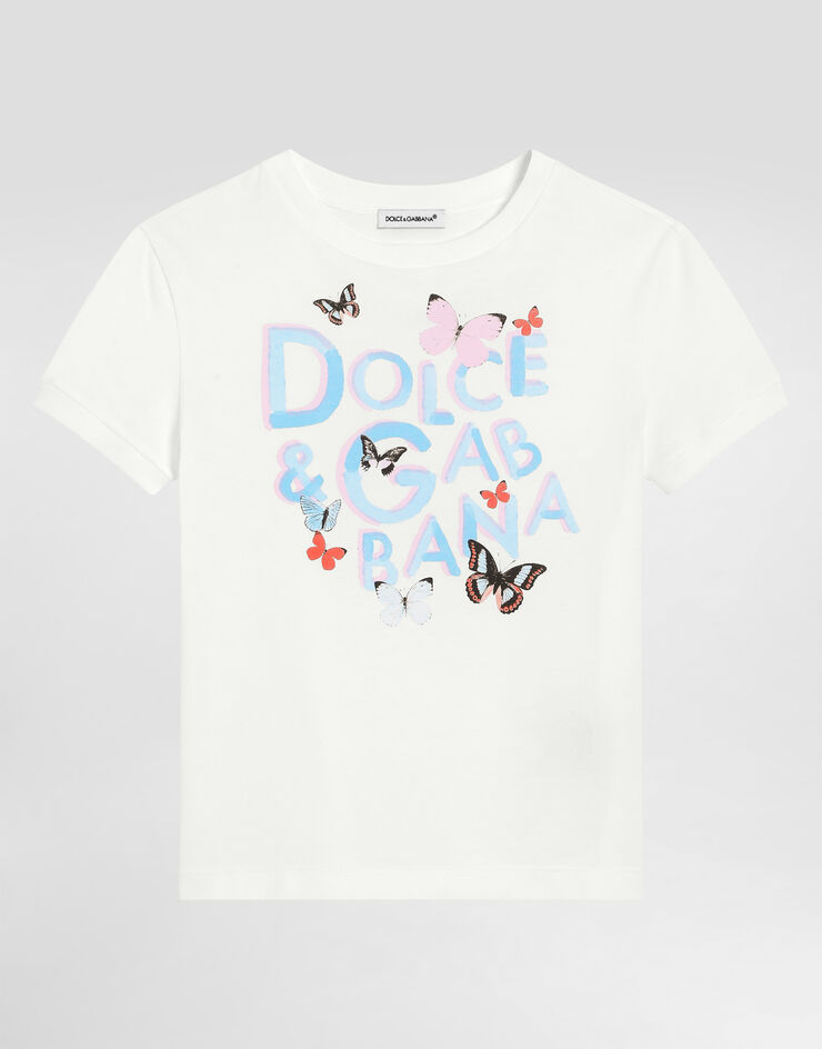 Dolce & Gabbana Футболка из джерси с принтом в виде бабочек и логотипа Dolce&Gabbana белый L5JTNJG7N8V