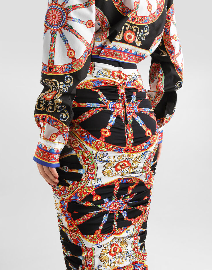 Dolce & Gabbana Carretto-print charmeuse midi skirt Multicolor F4DDQTGDDTA