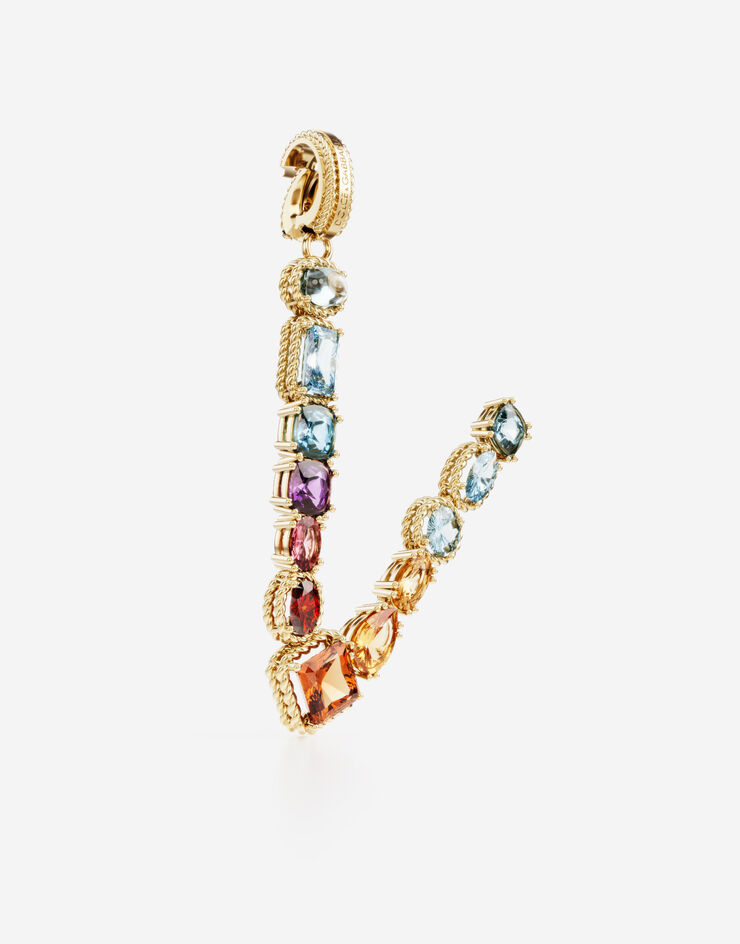 Dolce & Gabbana Rainbow alphabet V 18 kt yellow gold charm with multicolor fine gems Gold WANR1GWMIXV
