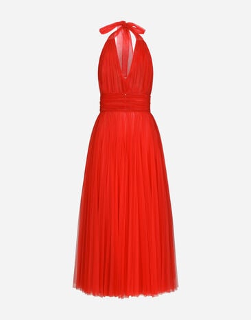 Dolce&Gabbana Tulle calf-length dress with sunray pleats Red F79BUTFURHM