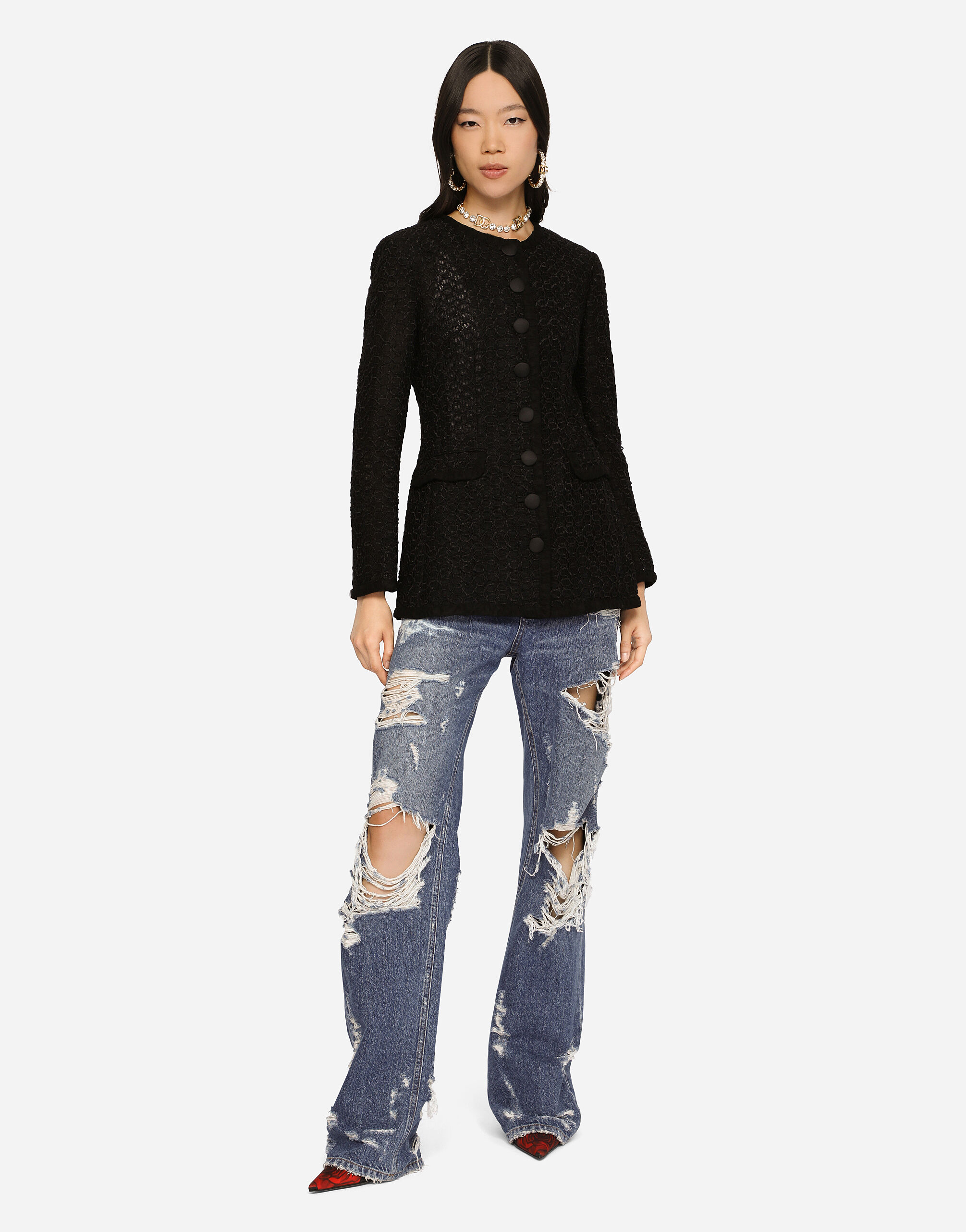 Single breasted tweed jacket in Black for Women Dolce Gabbana US