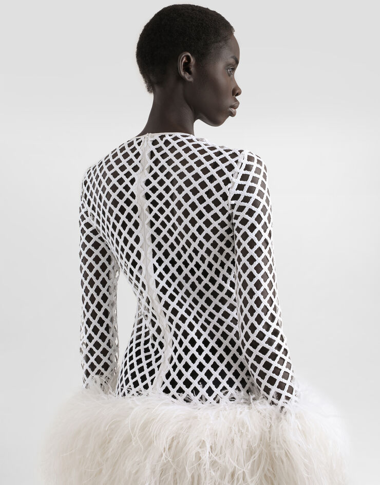 Dolce & Gabbana Short mesh dress with sequins White F60FCZFLSLD