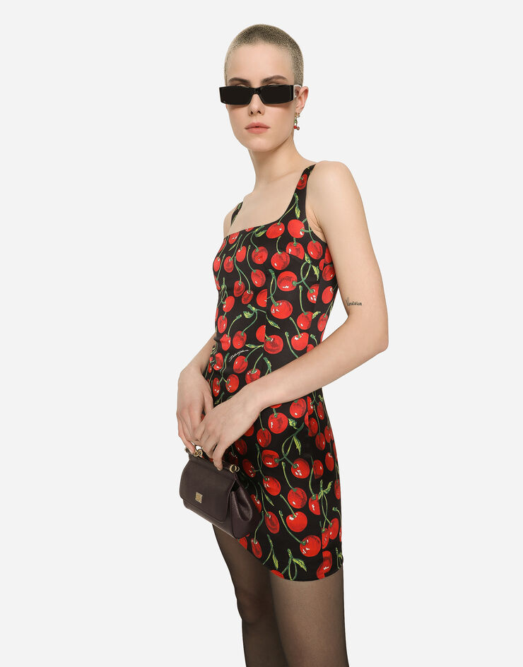Dolce&Gabbana Vestido corto de raso con estampado de cerezas Multicolor F6CORTFSA40