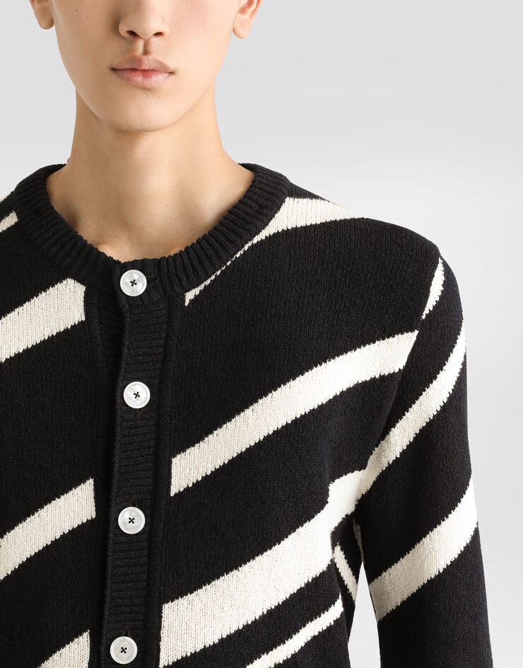 Dolce & Gabbana Long-sleeved cotton cardigan with stripe inlay Multicolor GXVB1TJFMMS