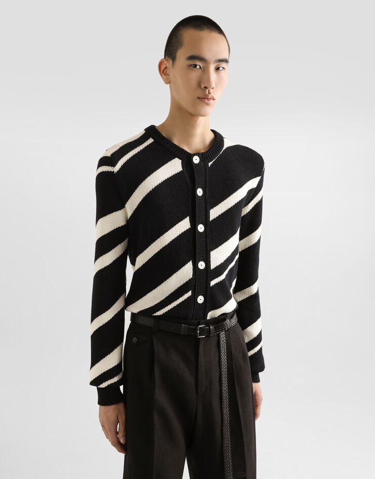 Dolce & Gabbana Long-sleeved cotton cardigan with stripe inlay Multicolor GXVB1TJFMMS