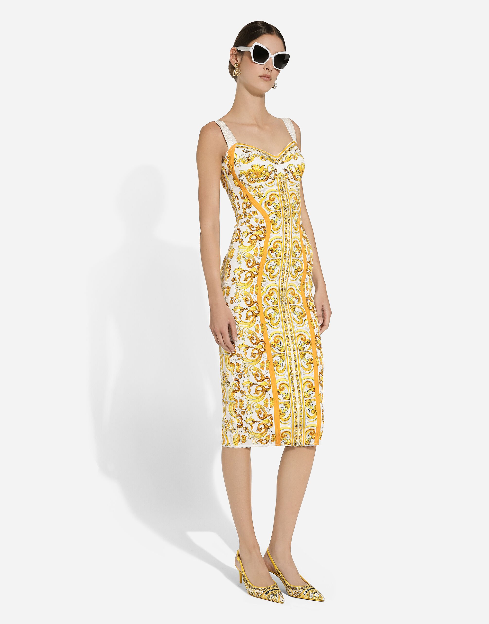 Majolica print charmeuse corset dress in Print for Women Dolce Gabbana