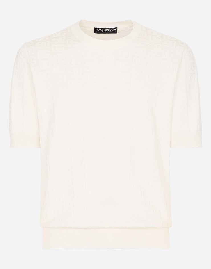 Dolce & Gabbana Silk jacquard round-neck sweater with DG logo White GXX03TJBSOS