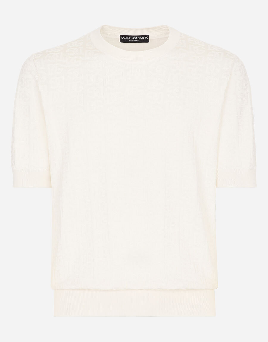Silk jacquard round-neck sweater with DG logo