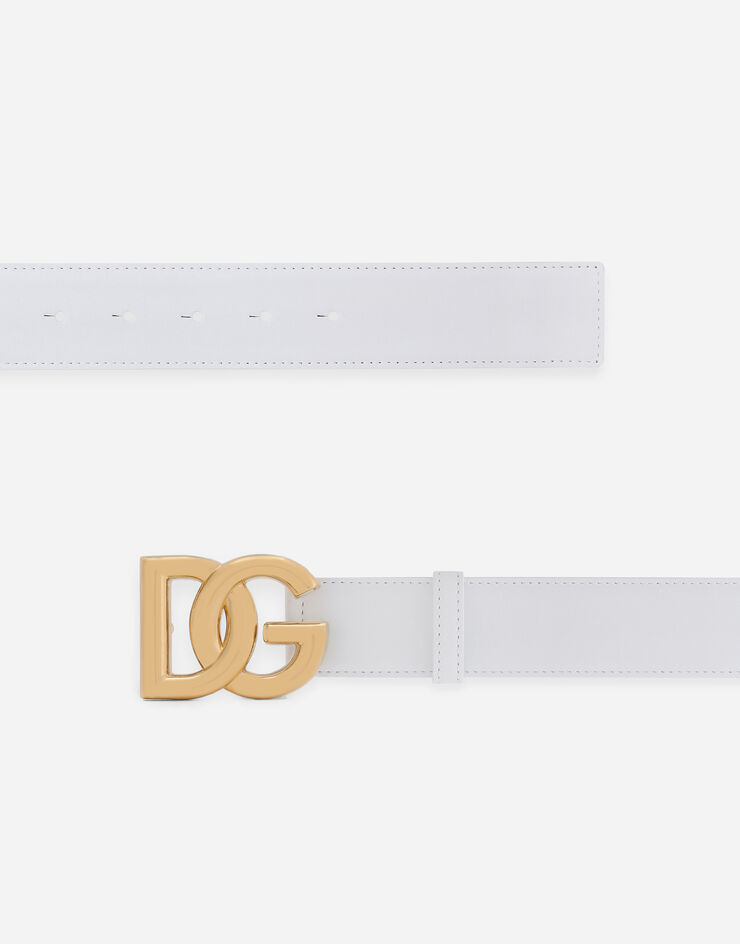 Dolce & Gabbana Ceinture en cuir de veau avec logo DG Blanc BE1446AW576