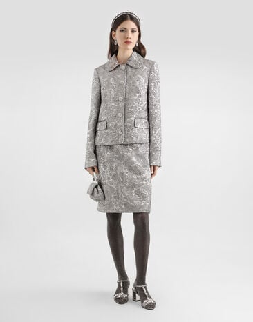 Dolce & Gabbana Lamé floral jacquard midi skirt Silver F4DAGTFJZAL