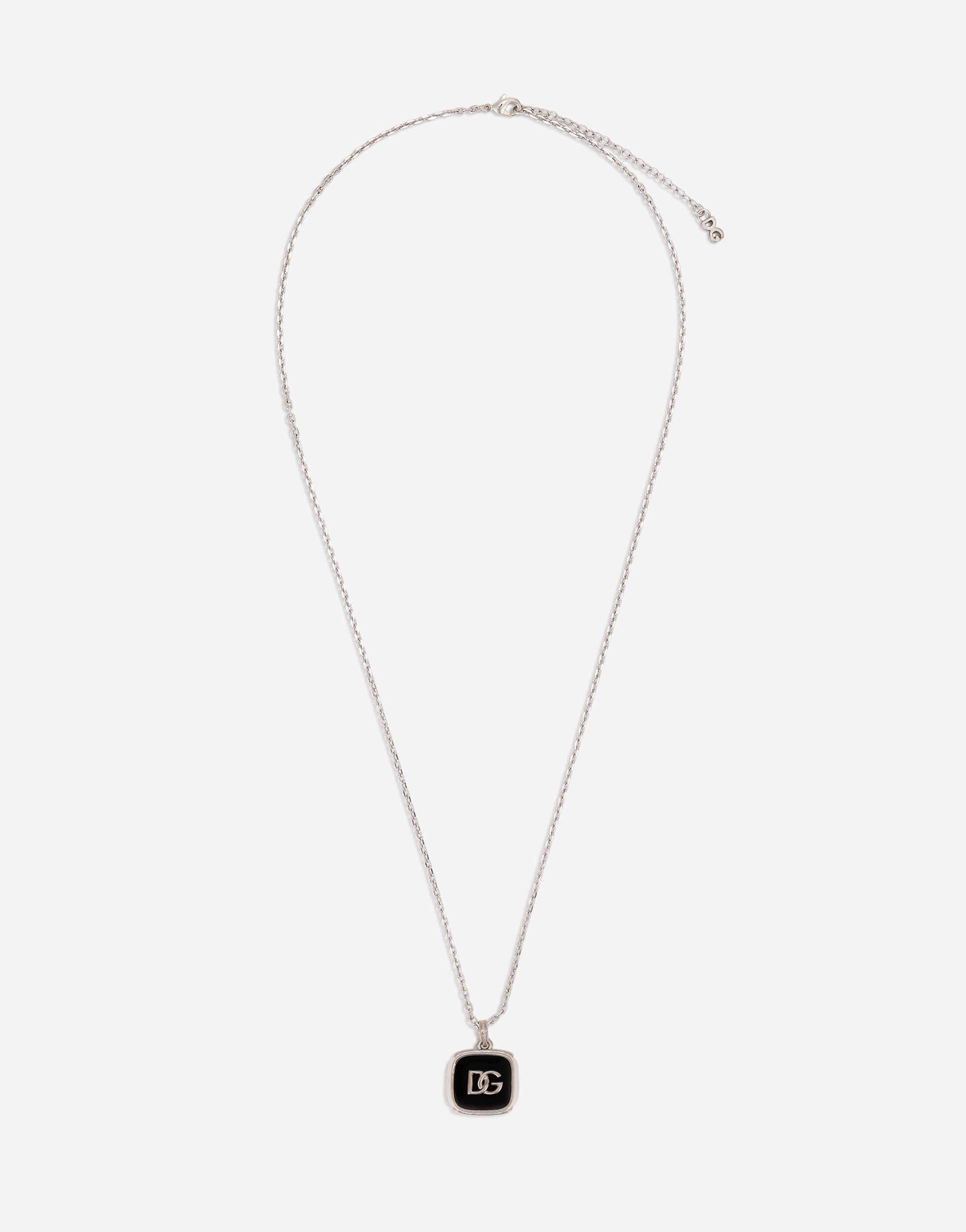 Dolce & Gabbana Necklace with enameled DG logo pendant Silver WBN5W1W1111