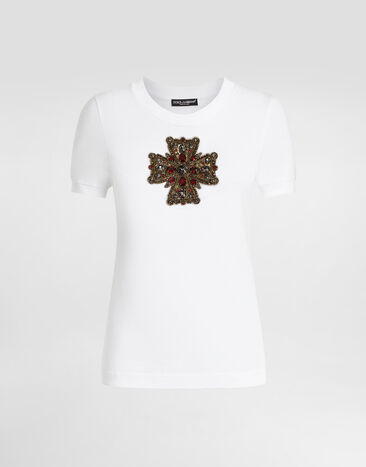 Dolce & Gabbana T-shirt avec croix en Swarovski Blanc F8N08ZGDC7G