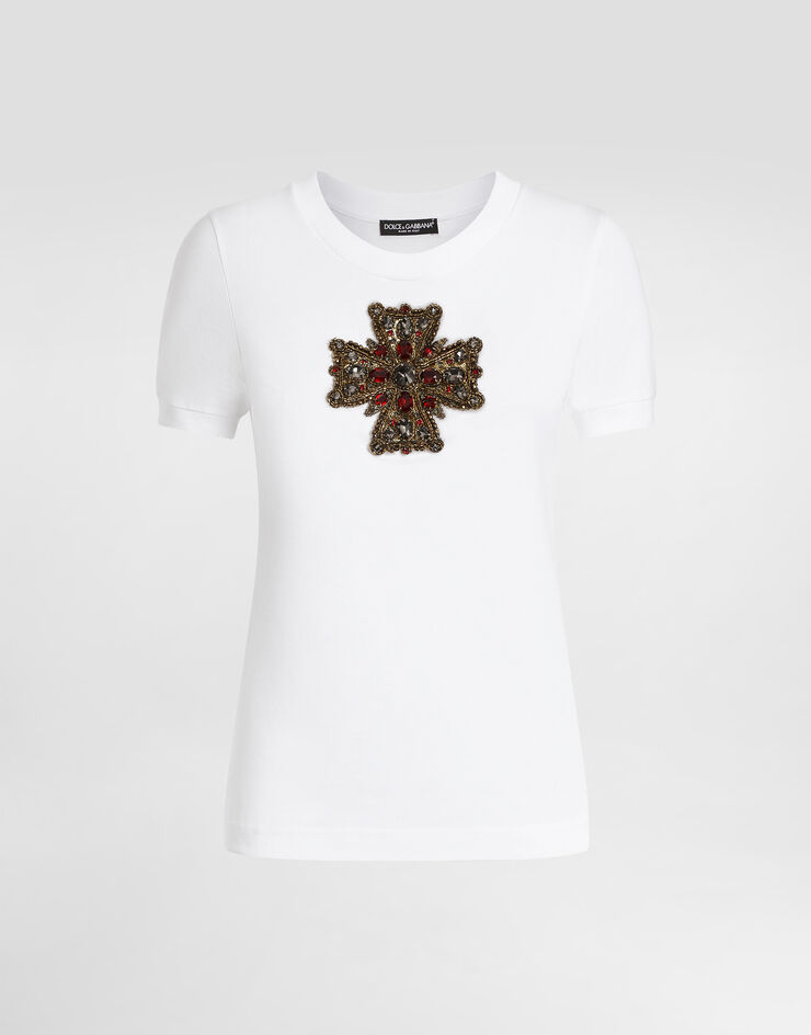 Dolce & Gabbana Camiseta con cruz de Swarovski Blanco F8N08ZGDC7G