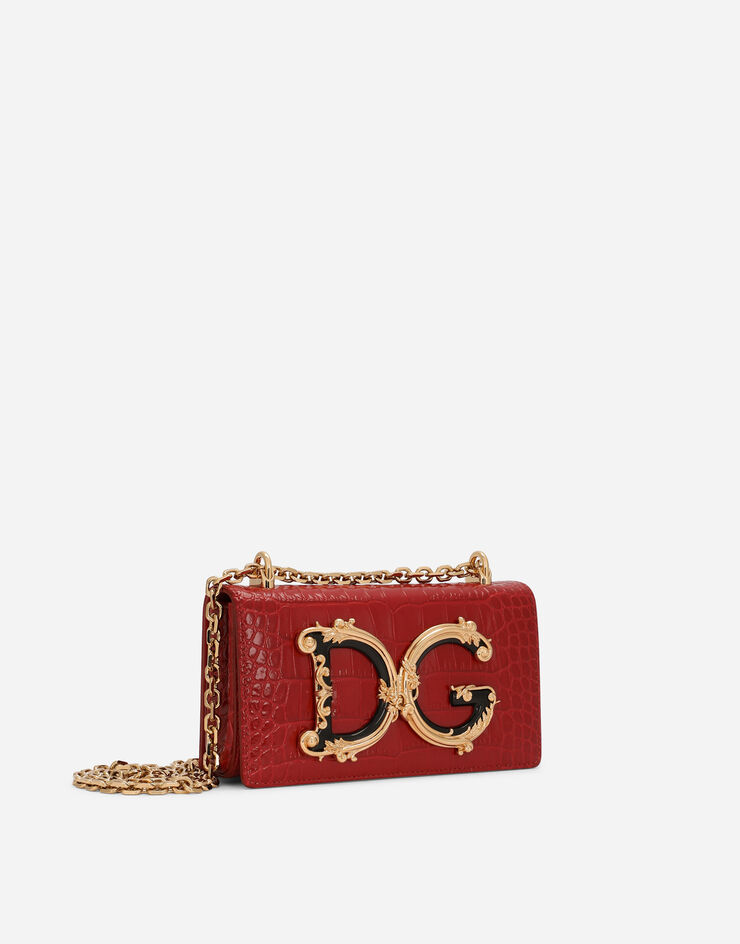 Dolce & Gabbana Crocodile-print calfskin DG Girls cell phone bag Red BI1416AC606