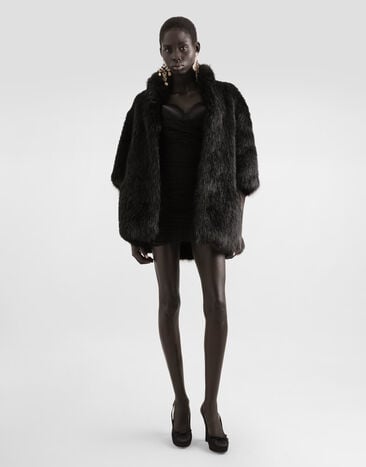 Dolce & Gabbana جاكيت فرو صناعي أسود F0W3TFFUSZ9