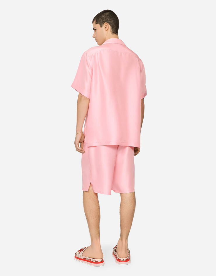 Dolce & Gabbana Coral-print silk Hawaiian shirt with patch Pink G5JH9ZFU1PS