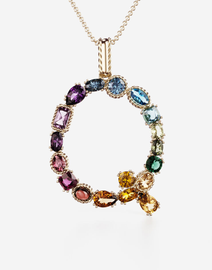 Dolce & Gabbana Rainbow alphabet Q pendant in yellow gold with multicolor fine gems Gold WAMR2GWMIXQ