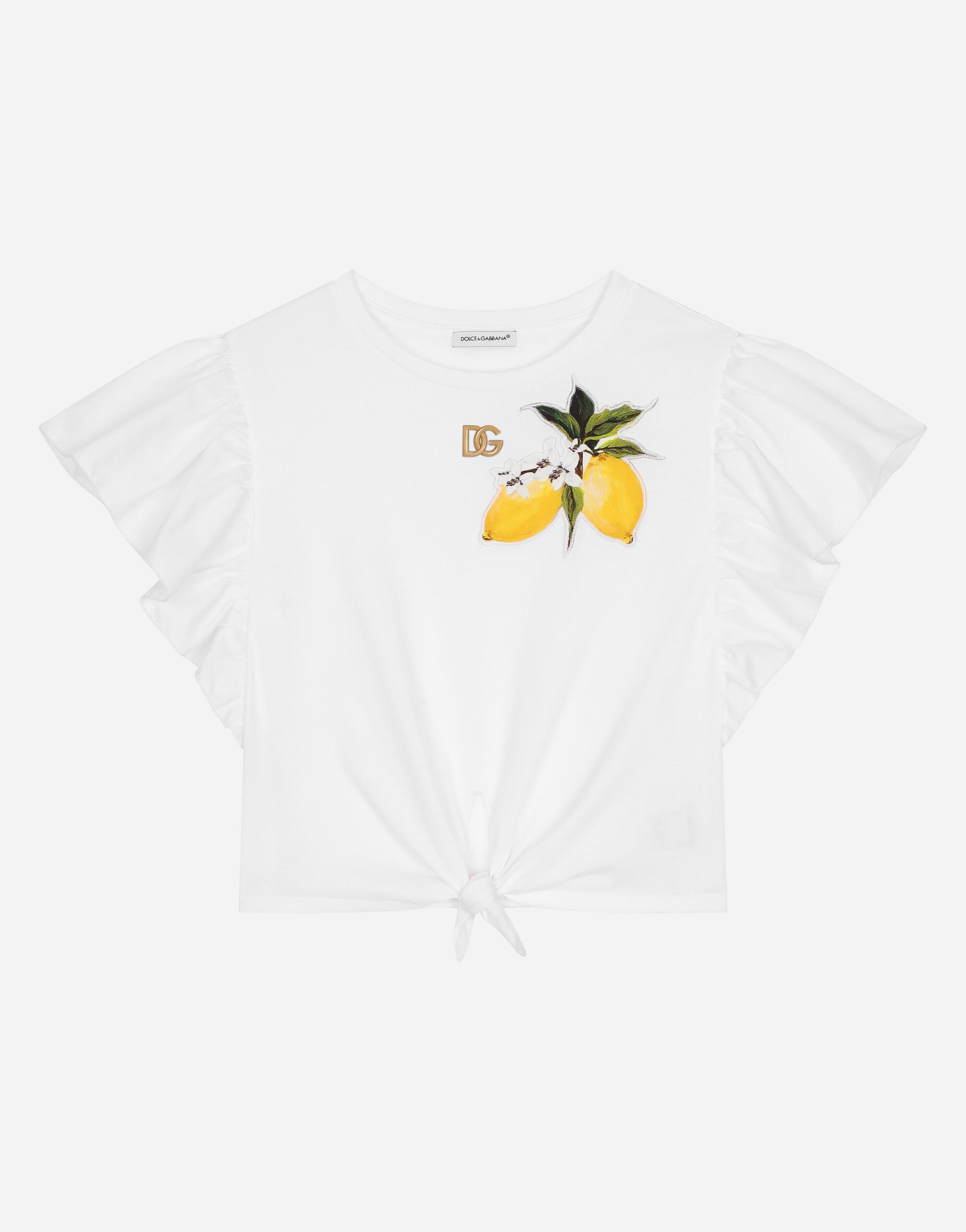 Dolce & Gabbana Jersey T-shirt with lemon patch and DG logo White L5JTLCG7JL3