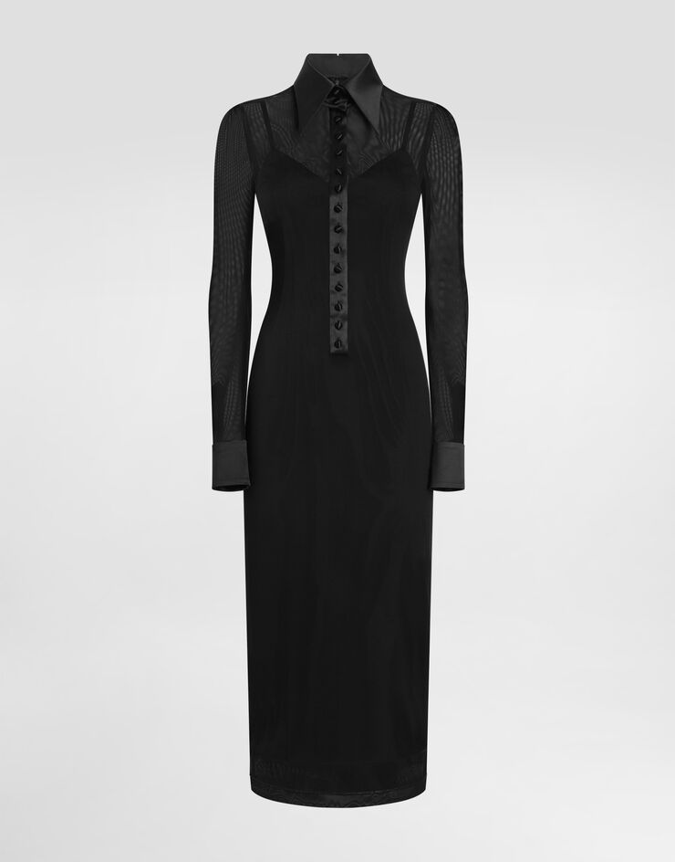 Dolce & Gabbana Robe-chemise en tulle avec détails en satin Noir F6TRGTFLREY