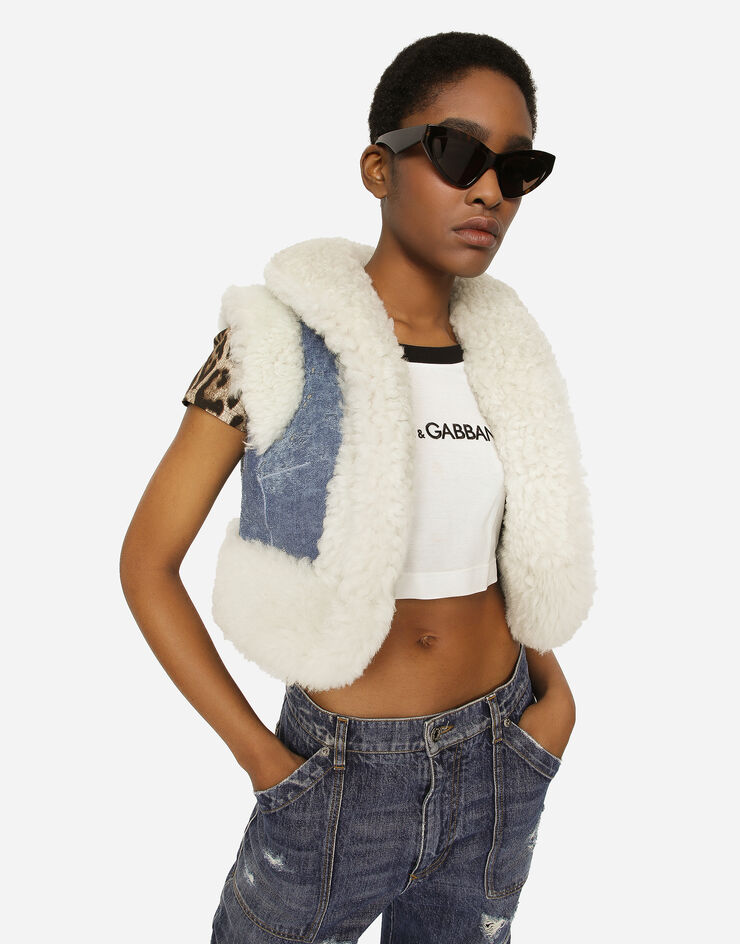 Dolce&Gabbana Denim and sheepskin gilet Multicolor F26V2LFUP70