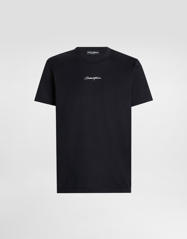 Dolce & Gabbana Cotton T-shirt with embroidered patch Blue G8RN8ZG7NUB