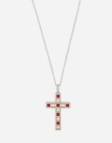 Dolce & Gabbana Cross Pendant 18kt white gold with rubies and diamonds Red WAQP5GWRUB1