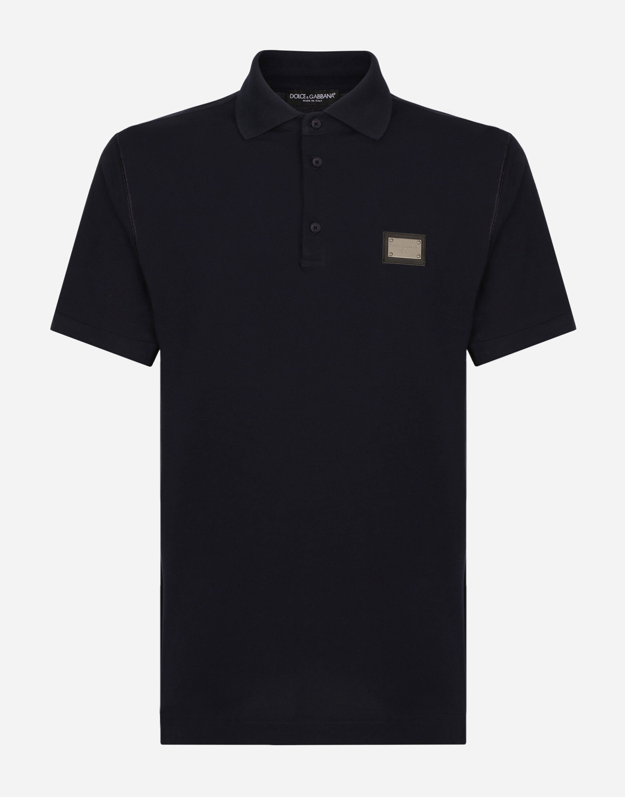 Dolce & Gabbana Cotton piqué polo-shirt with branded tag Black G5JG4TFU5U8
