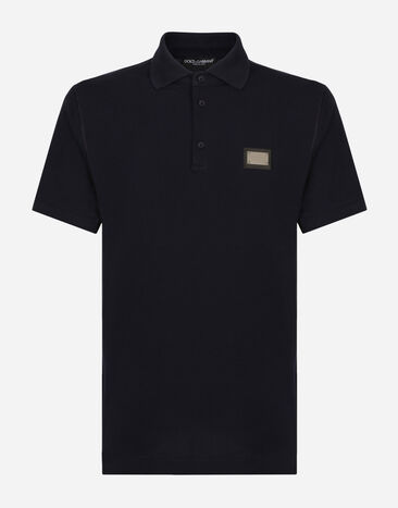Dolce&Gabbana Cotton piqué polo-shirt with branded tag Blue G9ZY5LHULR0
