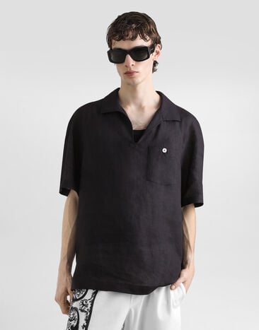 Dolce & Gabbana Short-sleeved linen shirt Black G8ST0TFU4MH