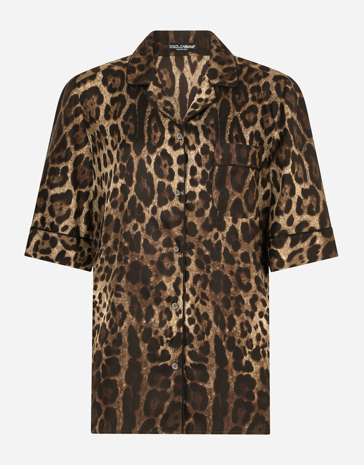 Dolce & Gabbana Leopard-print twill shirt with piping Multicolor F5G58THS1ZX
