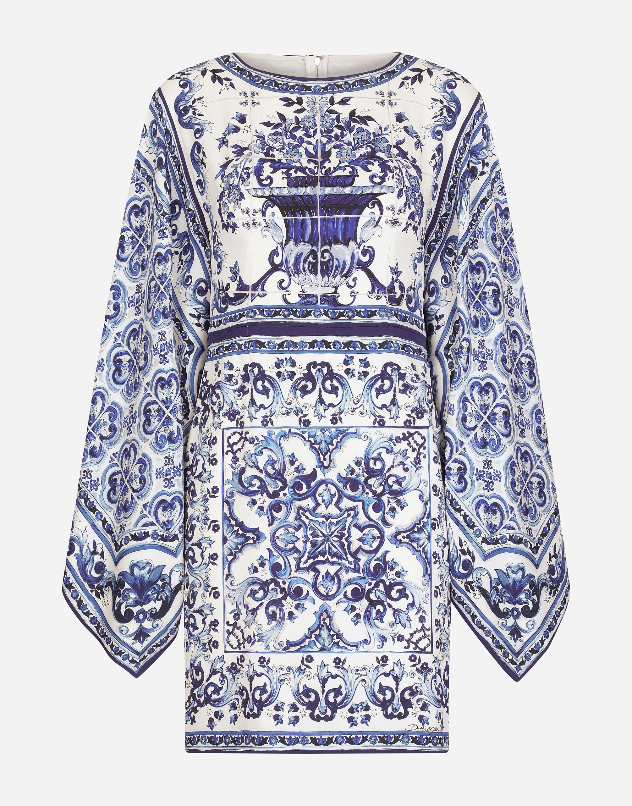 【DOLCE＆GABBANA】マジョリカプリント シャルムーズ ドレス マルチカラーのウィメンズ ショートドレス シャルムーズ