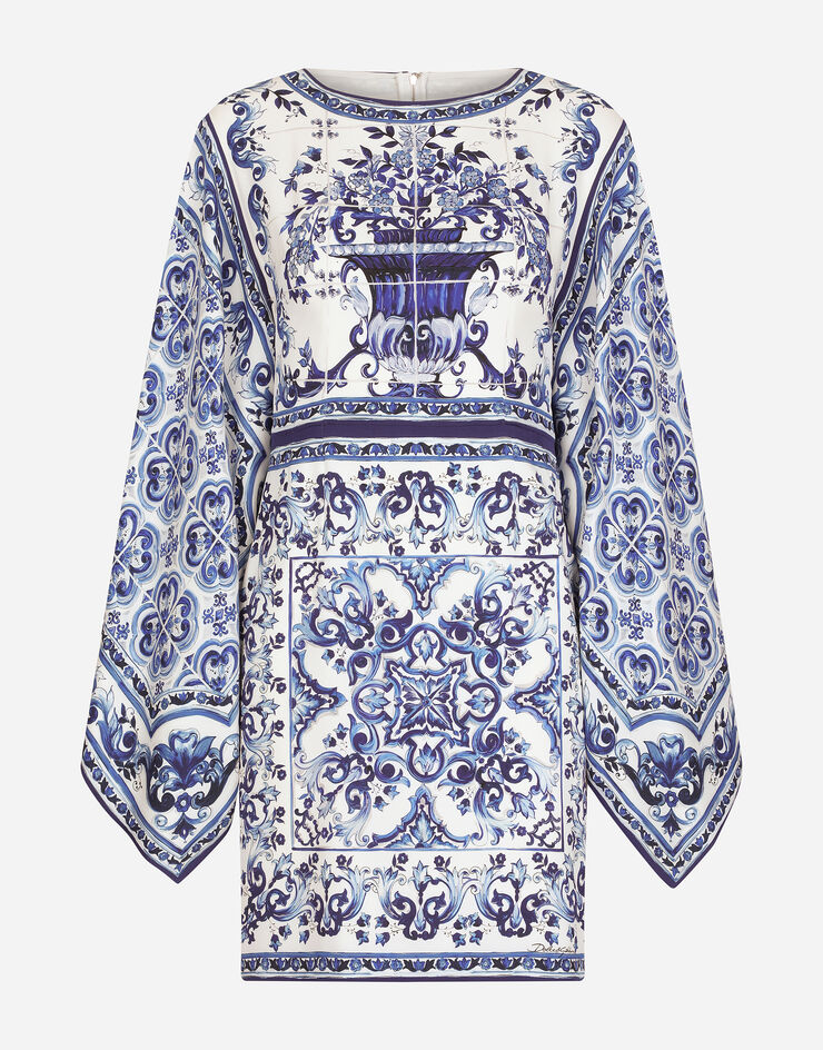 Dolce & Gabbana Vestido corto de charmeuse con estampado de mayólica Multicolor F6VP4THPABN