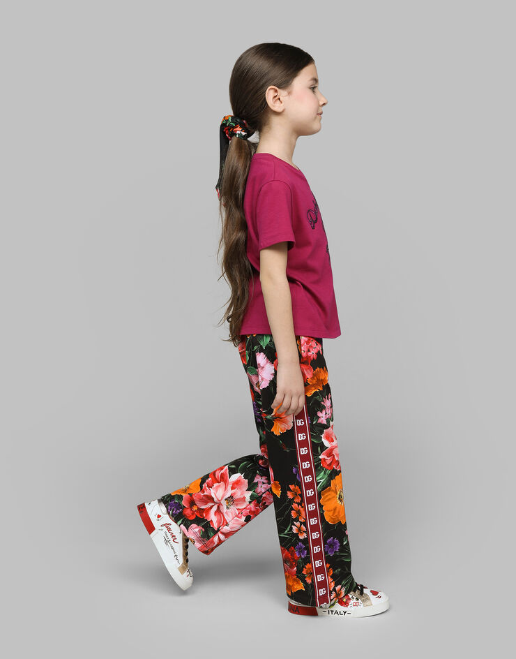 Dolce & Gabbana Viyella scrunchie with floral print over a black background Print LB7A22FS8DD