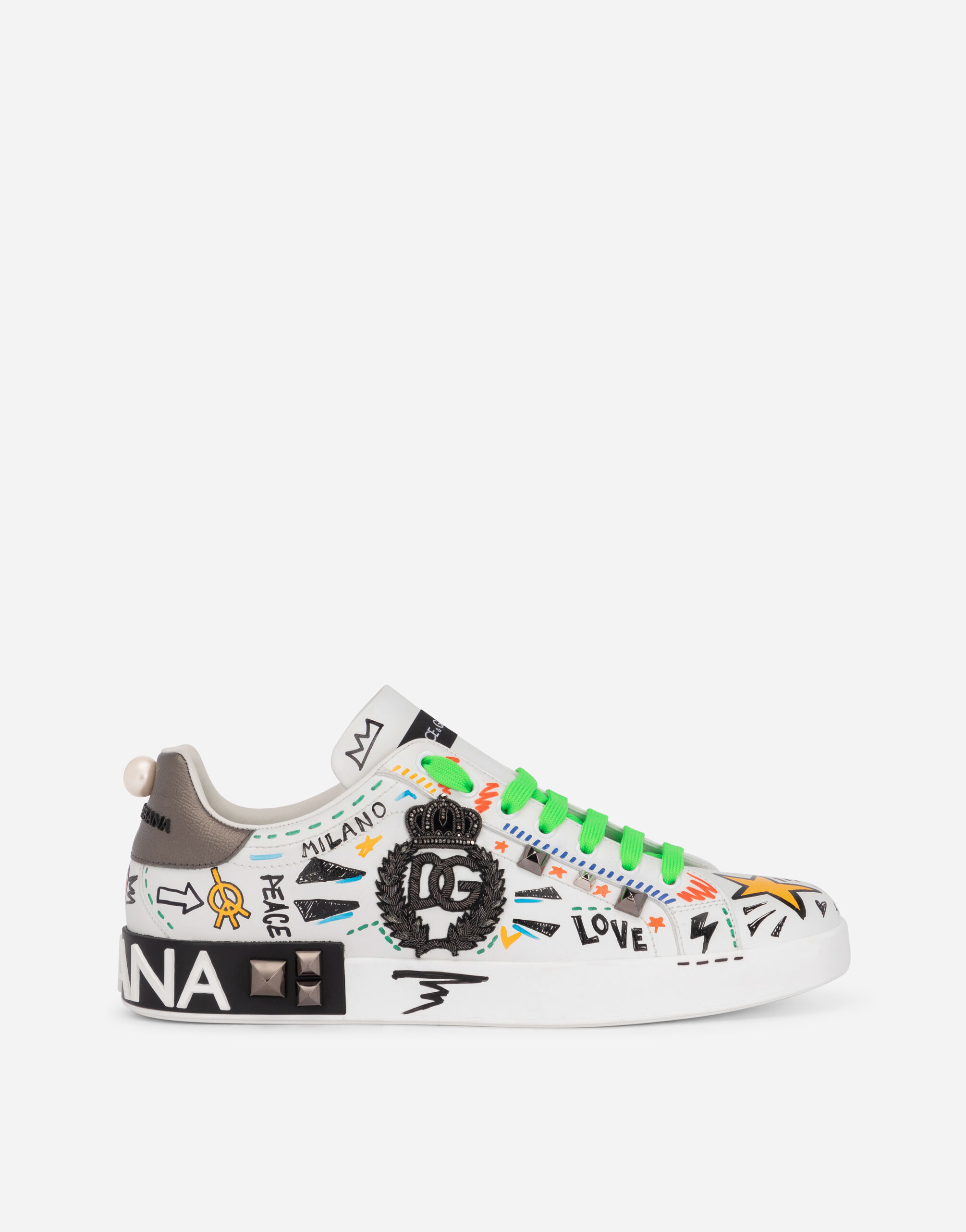 Dolce & Gabbana Calfskin Portofino sneakers with embroidery and studs White CS2036A1065