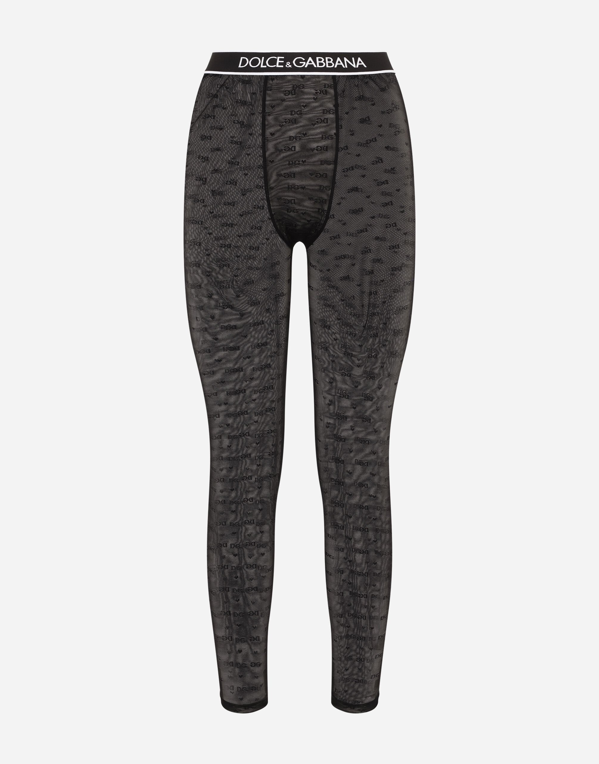 Jacquard tulle leggings with branded elastic