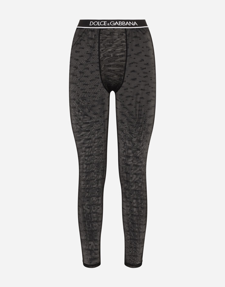 Dolce & Gabbana Jacquard tulle leggings with branded elastic Black O3A73TFLUAP